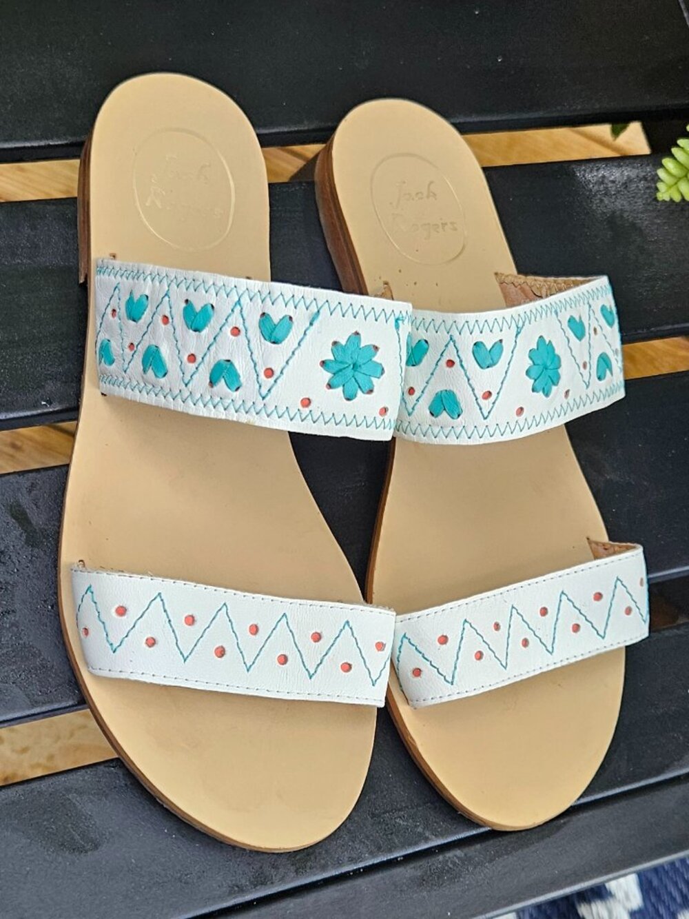Jack Rogers slides - lwhite turquois and orange - Sz 8.5